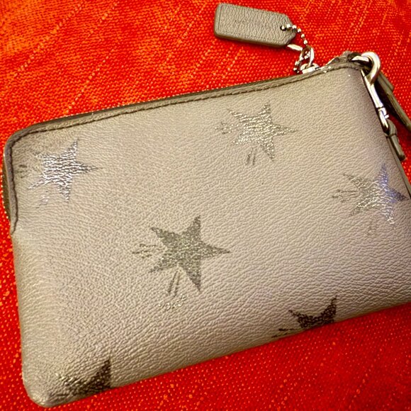 Coach Grey Leather Star-Print Wristlet – Silver Accents - Picture 6 of 13